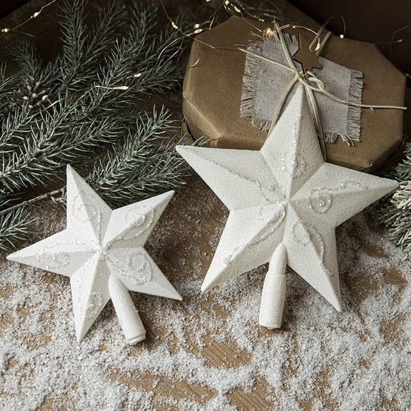 Christmas Tree Topper White Large Tree Top Star Sparkling Powder Tree Top Star 14CM Glitter Star Tree Topper for Christmas Decorations