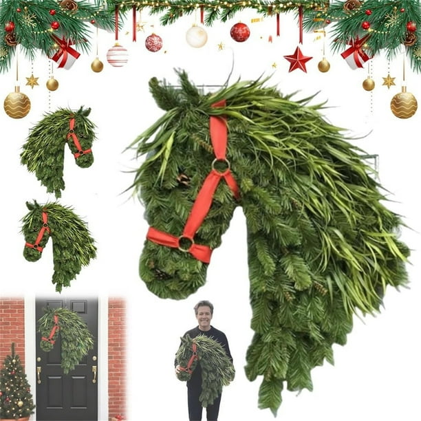 Corona de Cabeza de Caballo, Decoración Ecuestre para Puerta, Adornos Navideños de Caballos, Corona de Cabeza de Caballo Hecha a Mano para Puerta de Entrada.