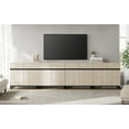 thumbnail image 5 of WAMPAT Modern TV Stand with 3 Tiers Bookshelf, Farmhouse Entertainment Center with 4 Large Storage Cabinets and Adjustable Shelf, Wooden Media TV Console with Black Metal Leg for Living Room, Beige, 5 of 12