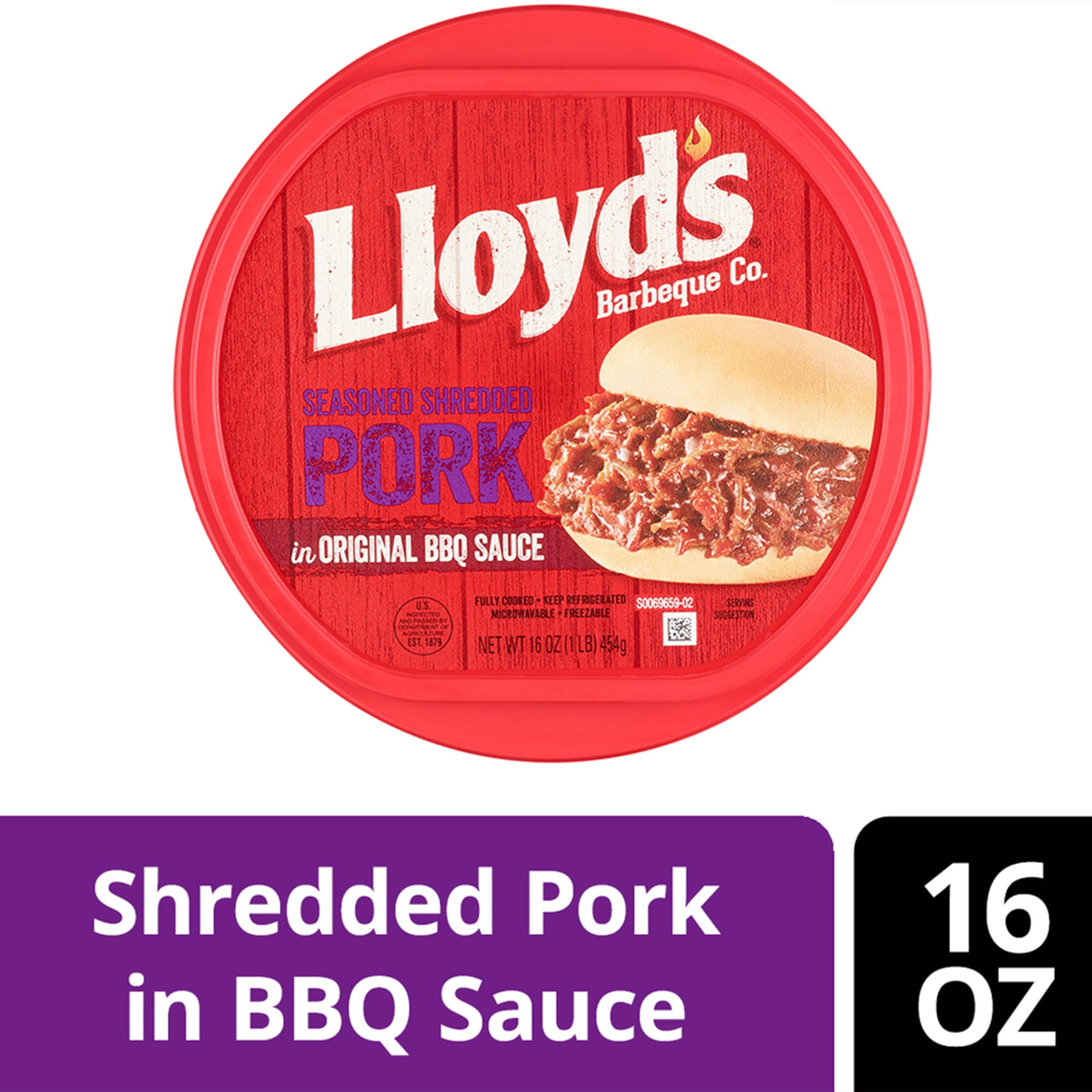 LLOYD'S Shredded Pulled Pork in Barbecue Sauce, Fully Cooked, 16 oz
