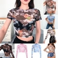 thumbnail image 4 of Lefu Sexy Long Short Sleeve Half High Collar Mesh Angel Perspective Cupid T-Shirt, 4 of 9
