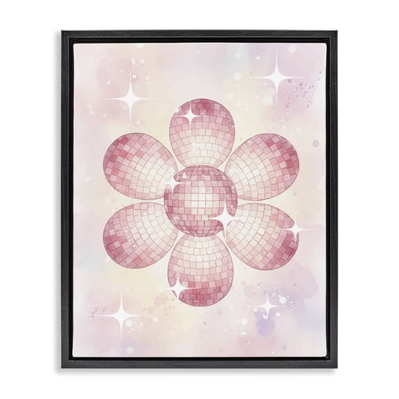 Stupell Industries Bohemian Dreamy Pink Disco Ball Flower Black Floating Frame Canvas Art, 17 x 21, by Lil' Rue