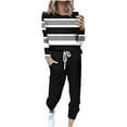 thumbnail image 2 of Frostluinai Striped Sweatsuits for Women 2 Piece Color Block Long Sleeve Tops Drawstring Wasit Sweat Pants Plus Size Lounge Sets with Pocket, 2 of 5