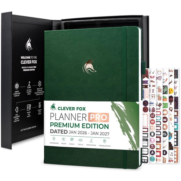 Clever Fox Planner PRO Premium Jan 2026-Jan 2027 – Luxurious Weekly, Monthly & Budget Agenda Organizer for Productivity & Reaching Goals, A4 Ha