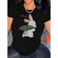 thumbnail image 1 of Women's Casual Bunny Heart Graphic Tee - Soft Polyester Blend, Round Neck Short Sleeve, Comfortable Summer Top in White, 1 of 8