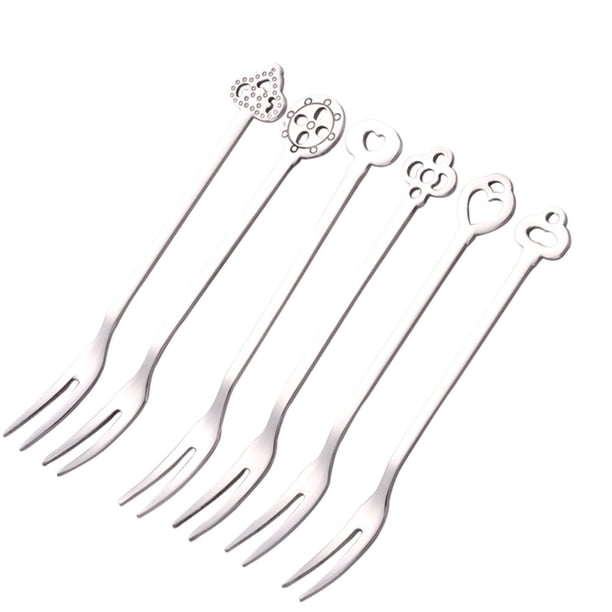 Juego de 6 tenedores de acero inoxidable para fruta, ensalada, aperitivos, pasteles, postres, vajilla con varios patrones, suministros de cocina