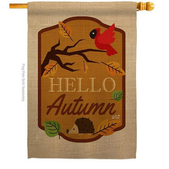 Angeleno Heritage H137091-BO 28 x 40 in. Hello Autumn House Flag with Fall Harvest & Double-Sided Decorative Vertical Flags Decoration Banner Garden Yard Gift