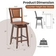 thumbnail image 3 of Costway Set of 2 Swivel Bar Stools Counter Height Rubber Wood Pub Chairs w/ Rattan Back, 3 of 9
