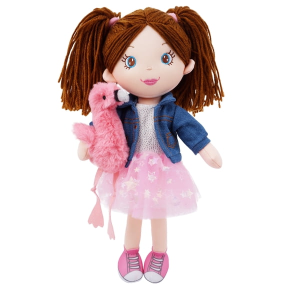 Lullaberry 15” Playmate Buddies - Plush Doll Mia with Her Stuffed Animal Companion Flamingo Rosie - Perfect Gift for Kids 1 Year and Up