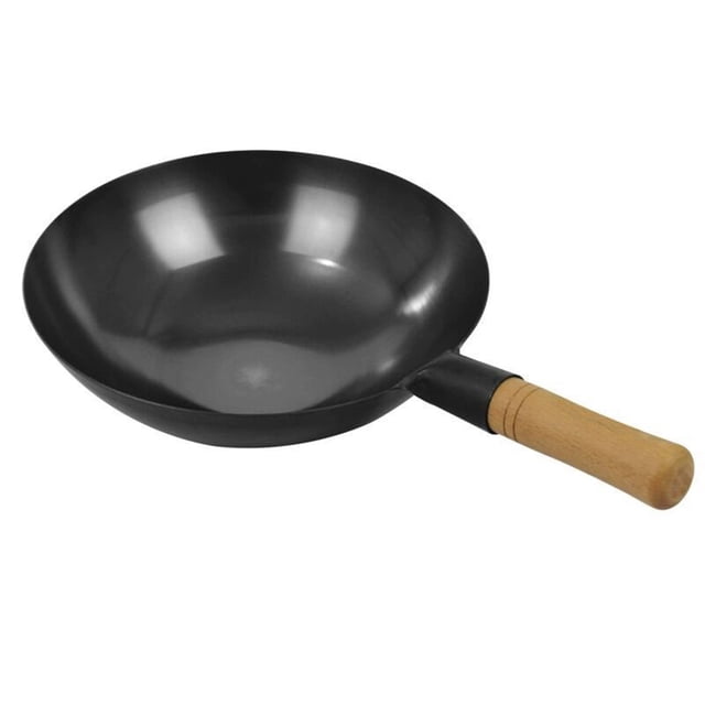 Wok para freír con un solo mango, sartén antiadherente sin revestimiento químico, Wok de hierro martillado a mano para cocina de 36cm/14,2 pulgadas