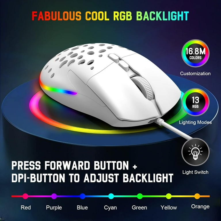 Gaming Mouse RGB with Weight Tuning,Extra Interchangeable Back Plate,12,000DPI 7 Buttons (White) Gaming Mouse RGB with Weight Tuning,Extra Interchangeable Back Plate,12,000DPI 7 Buttons (White)