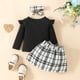 thumbnail image 2 of Conjunto de pantalones Gibobby para niñas Otoño Invierno estilo manga larga Poliéster Spandex a cuadros negro Top Falda independiente 18-24 M, 2 of 5