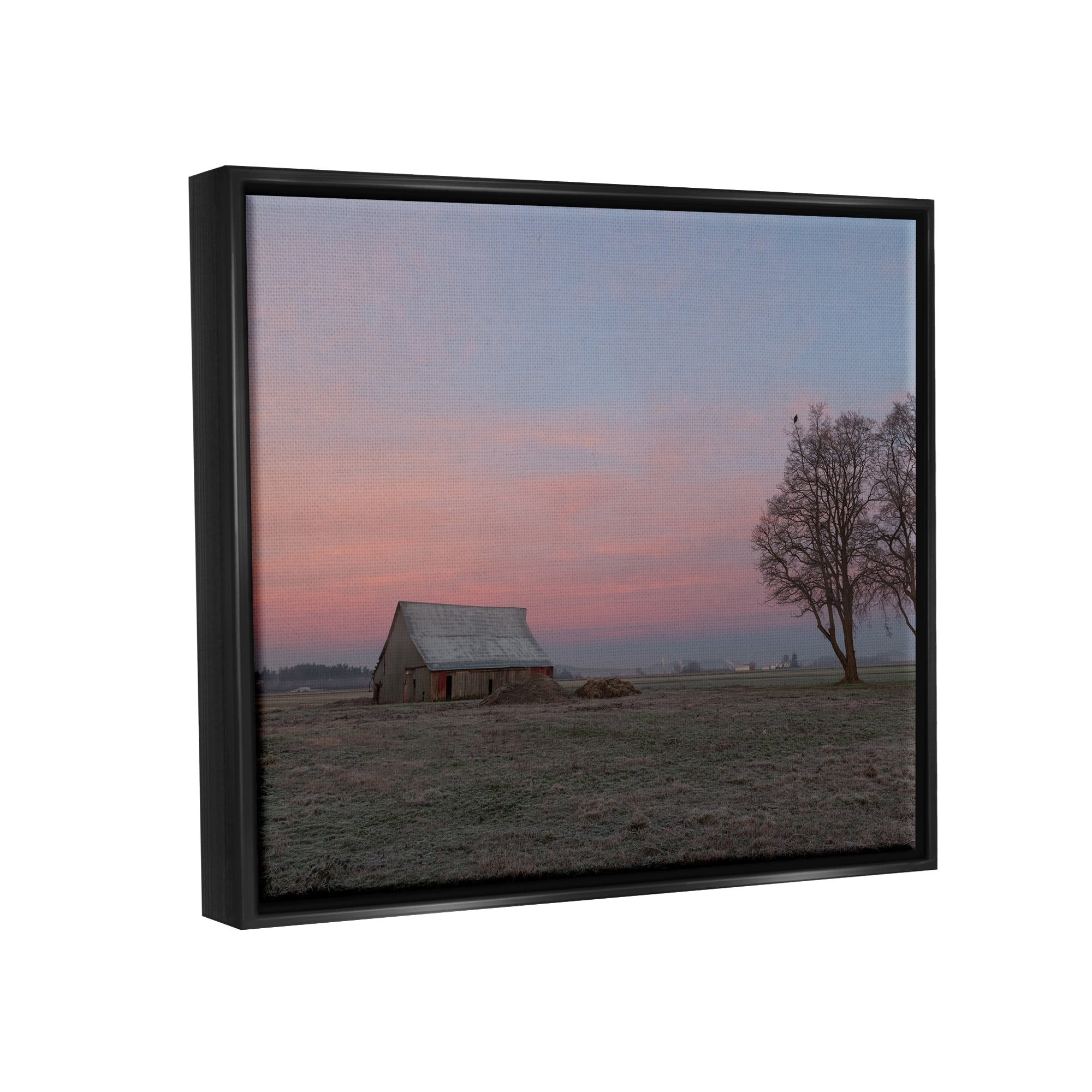 Stupell Industries Lone Grassland Cabin Rural Trees Sunset Sky Photograph Jet Black Floating Framed Canvas Print Wall Art, Design by Nancy Crowell