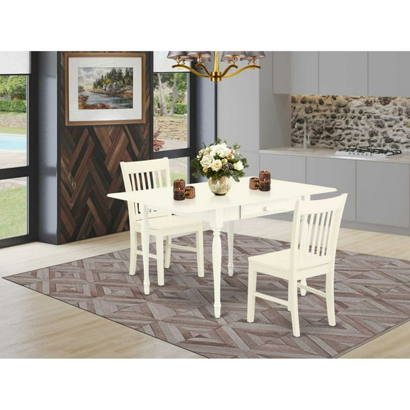 East West Furniture Monza 3-piece Dining Chairs and Rectangular Table in White