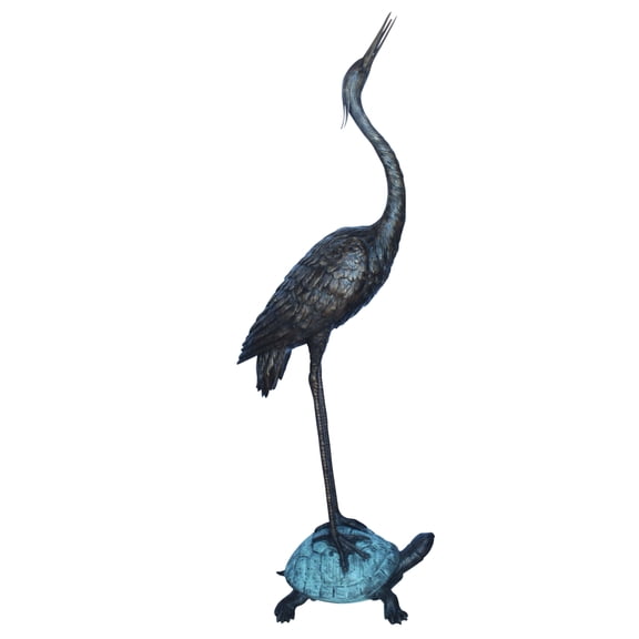 Nifao Blue Heron Looking Up on Turtle Outdoor Fountain Statue, Bronze Garden Water Feature Sculpture for Patio & Yard – Garden Outdoor Decor Sculpture, 21"L x 16"W x 71"H