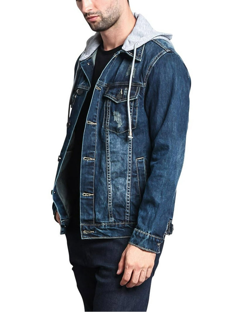 Victorious Men's Layered Hoodie Denim Jacket, Distressed