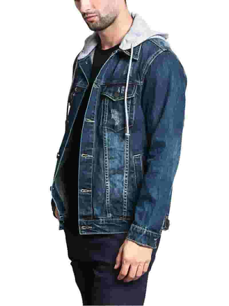 【YOURNUS】Fizz Layer Hooded Denim Jacket Victorious Men's Hoodie Layered Distressed Denim Jacket with