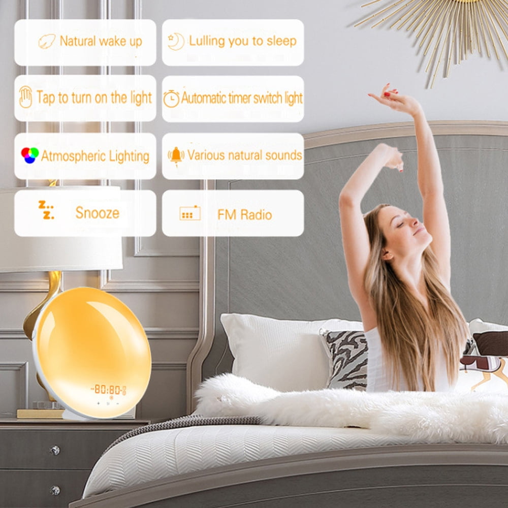 MEGICOT Wake Up Light with Alarm Clock, Snooze, Dual Alarms, FM Radio, Sunrise Simulation & Sleep Aid Colorful Night Light for Kids Adults Bedrooms
