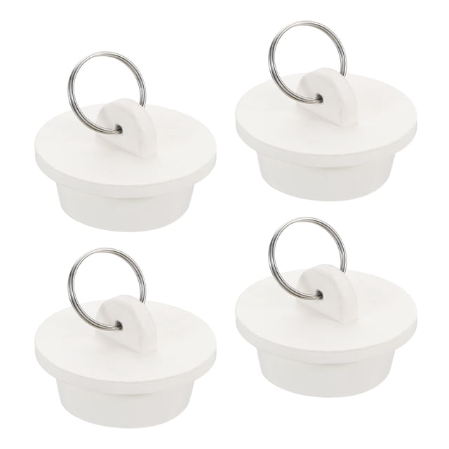 Tapón de drenaje de goma de 4 piezas con anillo para colgar, se adapta a 1-1/4 pulgadas a 1-3/8 pulgadas, blanco