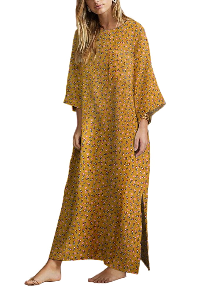 yellow long sleeve floral dress
