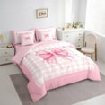 thumbnail image 3 of Manfei Princess Pink Ribbon Bedding Comforter Set 7pcs for Girl, Cartoon Monogrammed R Queen Bedding Sets, Buffalo Plaid Reversible Queen Sheet Sets, Microfiber Bedroom Decor, 3 of 7