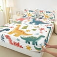 thumbnail image 3 of Manfei Cartoon Coloful Dinosaur Full Size Sheets, Kawaii Jungle Animal Bed Sheets, Blossoms Flower Floral Sheet Sets, Luxury Bedroom Decor, 4 Pieces, 3 of 7