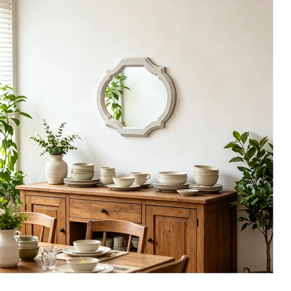 Sintosin Rustic Oval Mirrors for Wall, Decorative Scalloped White Wood Frame 17" x 1.2" x 23.6"