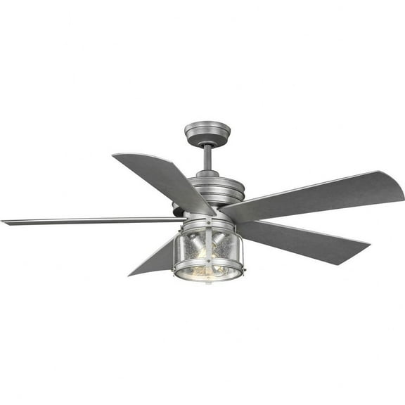 Progress Lighting Midvale 5-Light Coastal Ceiling Fan, Galvanized, Seeded Glass Shade