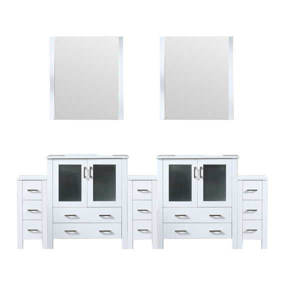 Volez 96 in W Double Bath Vanity with Side Cabinets, Ceramic Top, and 28 in Mirrors