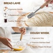 Kikcoin Bread Proofing Basket, 9 Inch Round Sourdough Proofing Basket with Linen Liner, Bread Lame and Dough Whisk for Kitchen