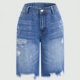 thumbnail image 7 of Women's Ripped Mid-Rise Denim Bermuda Shorts Frayed Raw Hem Stretch Jean Shorts,XL, 7 of 7