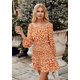 thumbnail image 2 of Vestido elegante de manga larga con cuello cuadrado y hombros descubiertos para mujer, vestido de playa con volantes florales, minivestido de cintura alta, naranja XL Sailing Electrónica, 2 of 5