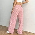 thumbnail image 6 of Women’s Wide Leg Palazzo Pants High Waisted Striped Knit Lounge Pants Elastic Waist Drawstring Casual Pajama Trousers, 6 of 8