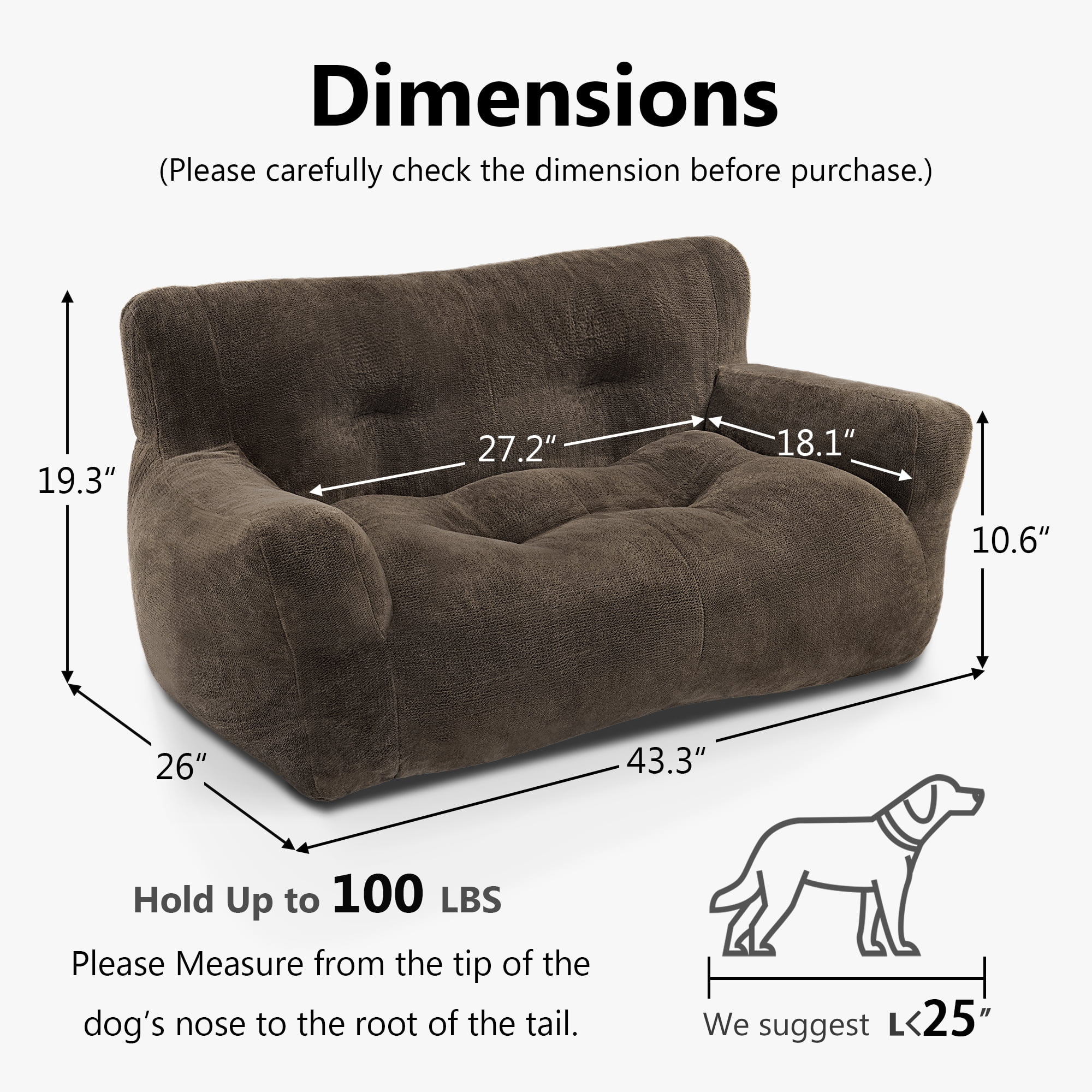 MCombo 43.3'' Large Pet Couch Dog Sofa Bed, Support up to 100lbs, No Assembly Need, Brown