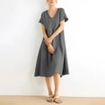 thumbnail image 5 of purcolt Womens Cotton Linen Midi Dress Casual Loose Fit Short Sleeve V Neck Flowy Sundress Summer Beach Dress with Pockets, 5 of 9