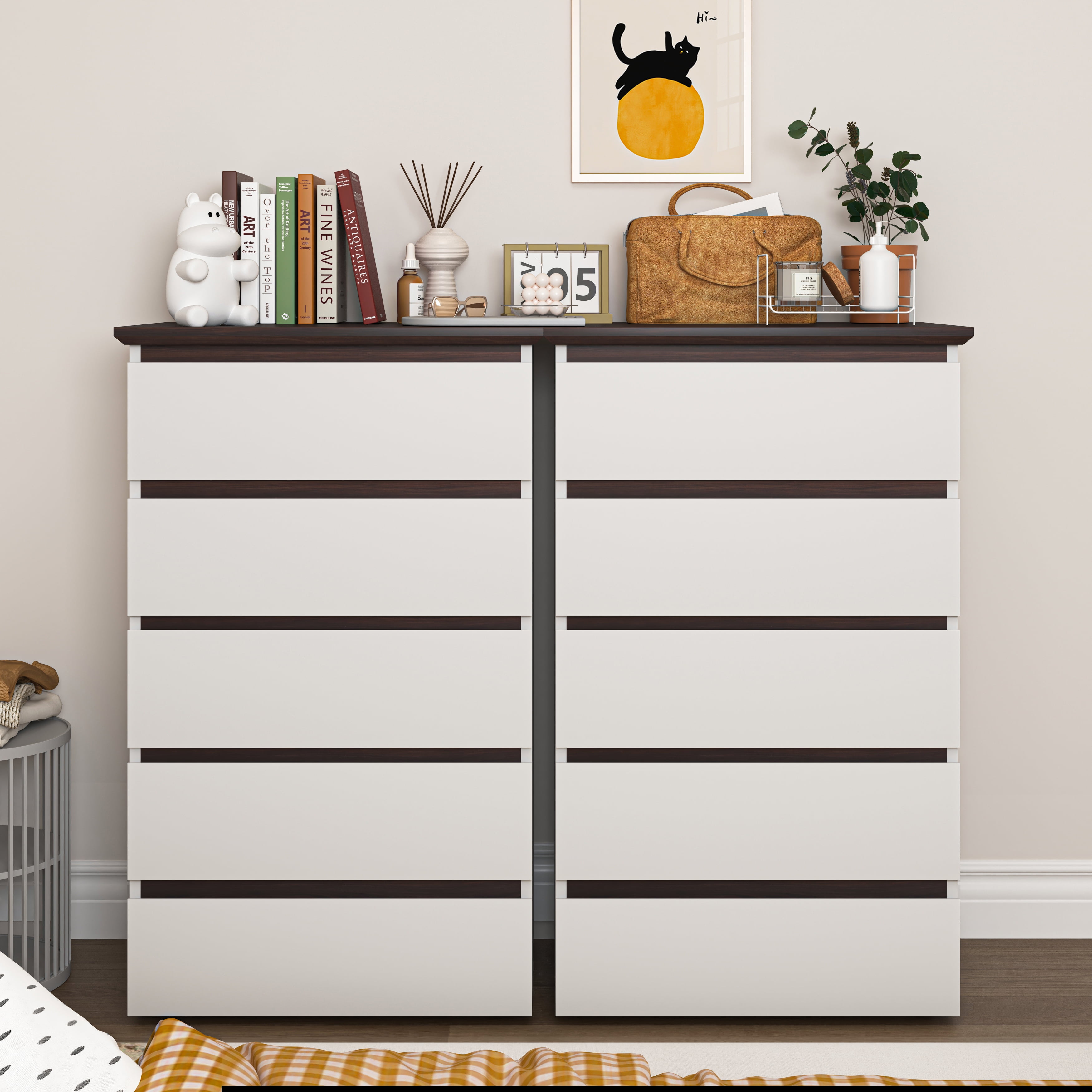 Aukfa 5-Drawer Dresser Chest Tall Drawers Wood Cabinet for Bedroom, White