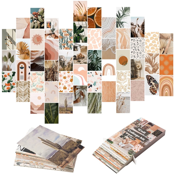 50PCS Boho Aesthetic Pictures Wall Collage Kit, Peach Teal Photo ...
