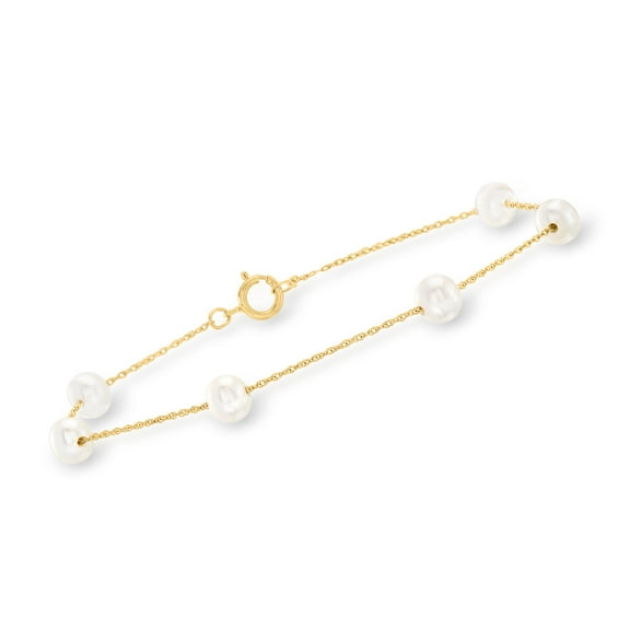 Ross-Simons 5-5.5mm Cultured Pearl Station Bracelet in 14kt Yellow Gold, Women's, Adult