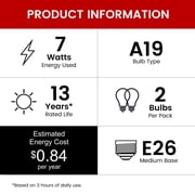 Great Value A19 LED 7W E26 Medium Base Decorative Red Light Bulbs, 2 Pack