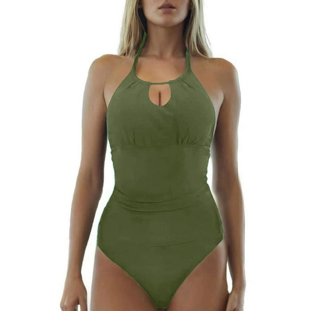 Womens Bikini Swimsuits Solid Color Triangle Backless Summer Beach Tankinis Swimwear for Women Green