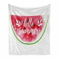 thumbnail image 1 of Lifestyle Soft Flannel Fleece Throw Blanket, Watercolor Watermelon with Hello Summer Motivation Words Paint Print, Cozy Plush for Indoor and Outdoor Use, 70" x 90", Red and Green, by Ambesonne, 1 of 6