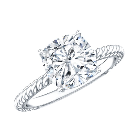 Rosec Jewels Moissanite Cushion Cut Solitaire Ring for Engagement - 8 mm - 3 Carat Ring - D-VS1 Quality Certified, 925 Sterling Silver, US 4.00