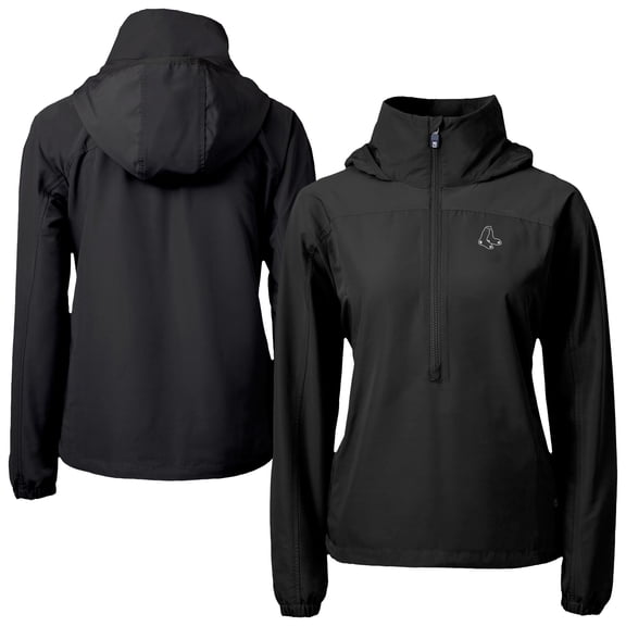 Women's Cutter & Buck Black Boston Red Sox Charter Eco Recycled Half-Zip Anorak Jacket