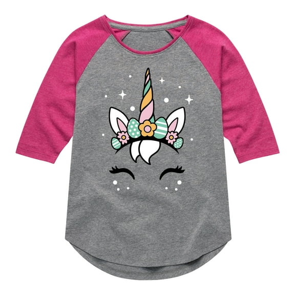 Instant Message - Pastel Easter Unicorn - Toddler And Youth Girls Raglan Graphic T-Shirt