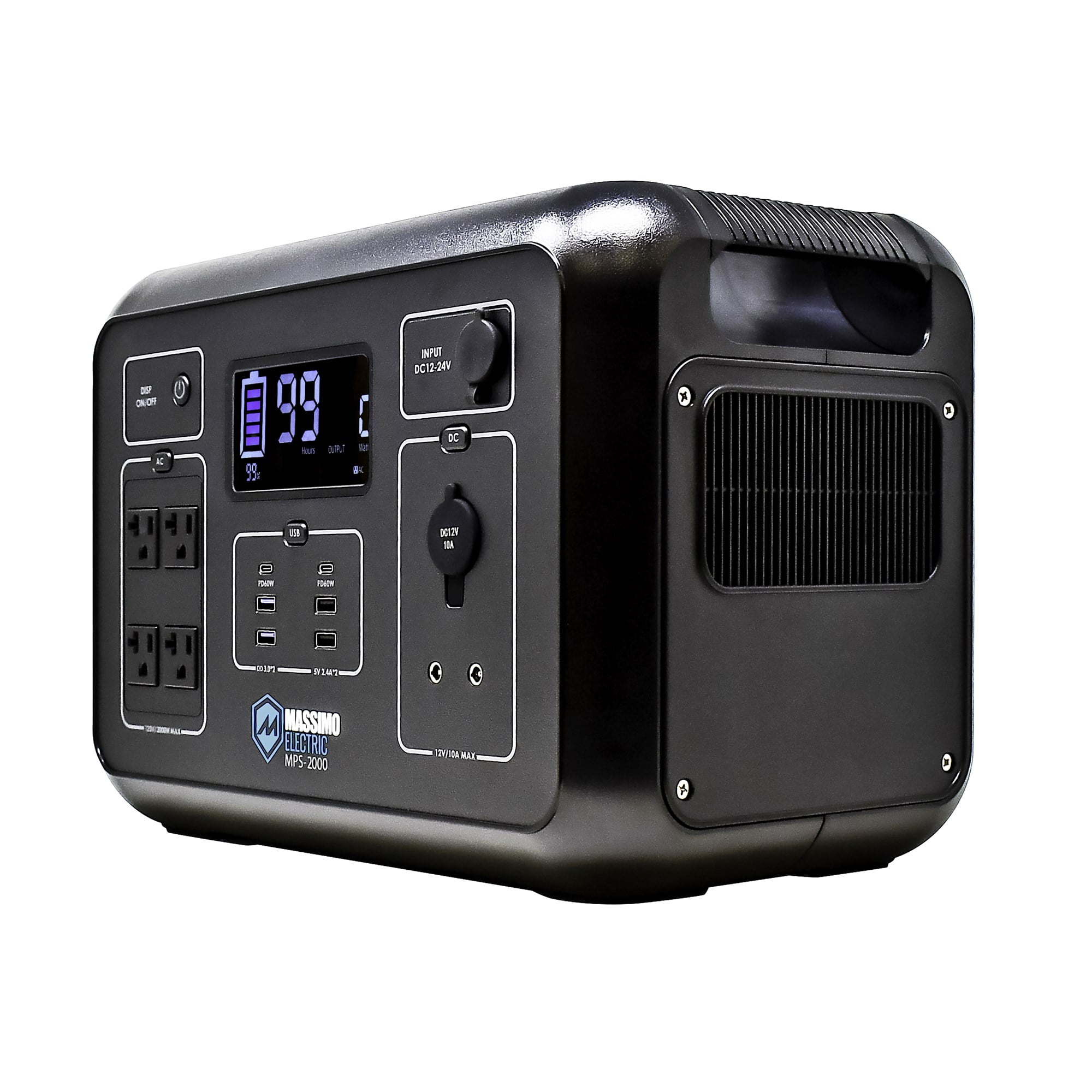 Massimo 2000W Portable Power Station (2134W Peak) – with 13 Outlets for Home Backup, Camping, Solar, Emergency Use – AC, USB, DC Ports
