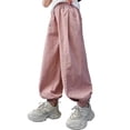 thumbnail image 2 of DJDLJWCJ Big Girls Cargo Pants Straight Leg Multi-pocket School Uniform Pants Elastic Waist Comforty Loose Fit Casual Pants Pink Size 9, 2 of 10