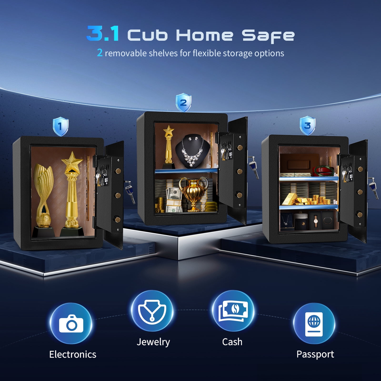 SRWTRCHRY  3.1 CU.ft Electronic Biometric Safe Box with Fingerprint Lock, Home Safe Cabinet Security Box Digital Keypad Safe with Fireproof Bag