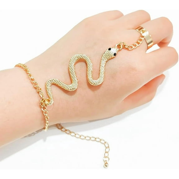 1pc Alloy Chains Ring Bracelet Snake Charm Hand Harness for Women Golden 180~250mm