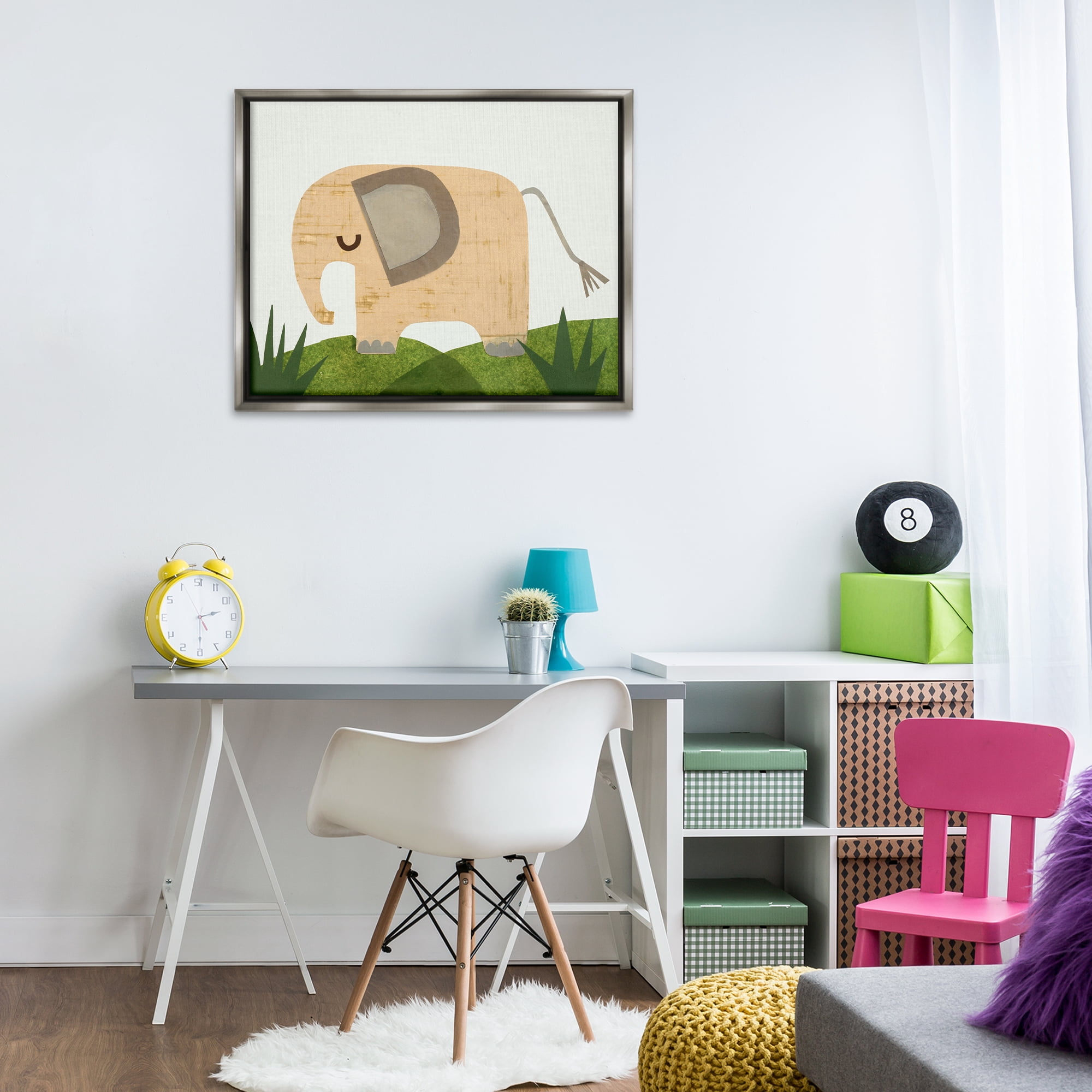 Stupell Industries Cozy Corner Elephant Animals & Insects Painting Gray Floater Framed Art Print Wall Art, 31 x 25