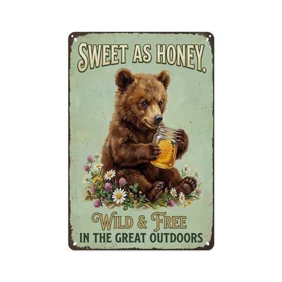 Honey Bear Sweet As Honey Outdoors Sign Metal Tin Sign Wall Decor Wall Art Vintage Room Decoration Tin Painting Poker Room Poster for Home Man Cave Bar Cafe Store Garage Or Club 12x8 Inches